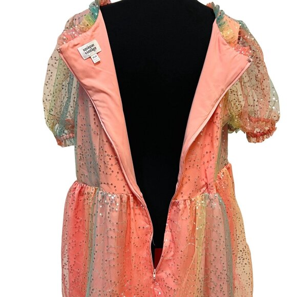 Unique Vintage Fit & Flare Rainbow Mini Dress Sequin Tulle Skirt Swing Plus 3X - Picture 10 of 13